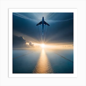 Airplane Flying Over The Ocean Art Print