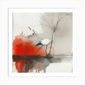 Red Crane 1 Art Print