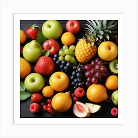 Variety Of Fruits On A Black Background Art Print