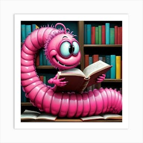 Pink Worm Reading A Book Art Print