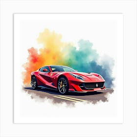 Ferrari F12tdf With A Colorful Watercolor Backdrop, No Signature Or Logo 1 Art Print