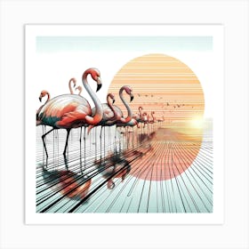 Red Flamingos - Abstract Line Art Illustration 274 Art Print