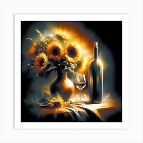 Sunflowers And Wine 2 Art Print