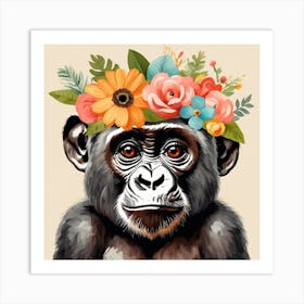 Floral Baby Gorilla Nursery Illustration (56) Art Print