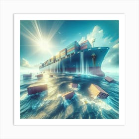 Container Ship In The Ocean Art Print