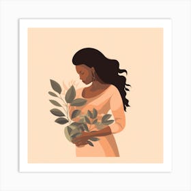 Black Woman Holding A Bouquet Of Flowers Art Print