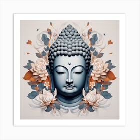 Buddha Head With Flowers Art Print