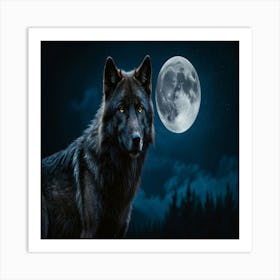 Wolf At The Moon Art Print