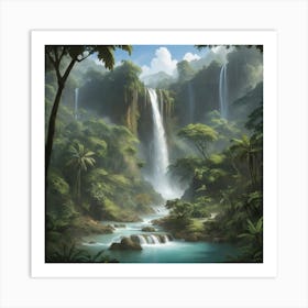 Waterfall In The Jungle paintings art print 4 Art Print