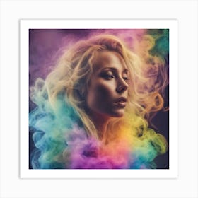 Beautiful Woman in  Colourful Smoke Art Print