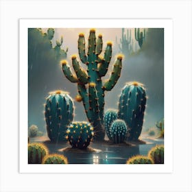 Cactus In The Rain Art Print