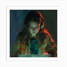 Girl With Headphones 1 Art Print