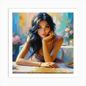 Portrait Of A Woman Sitting At A Table Art Print