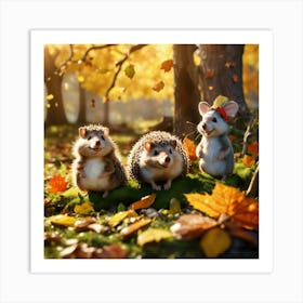 Autumn Hedgehogs Art Print