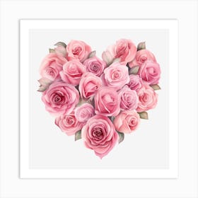 Pink Roses Heart 6 Art Print