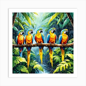 Parrots In The Rain art print 1 Art Print