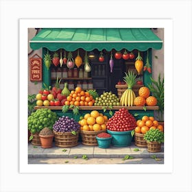 A Colorful Market Scene With Fresh Fruits And Vegetables 1 Art Print