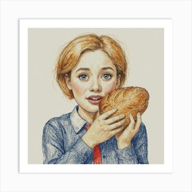 Girl With Bread Art Print