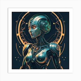 Minimalistic Vector with limited color palette and black outlines,Android Woman with a appealing face in a Alluring Pose Art Print