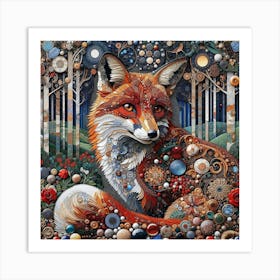 Red Fox in the Style of Collage-inspired Art Print