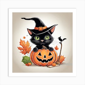 Cute Cat Halloween Pumpkin (3) Art Print