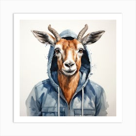 Watercolour Cartoon Pronghorn In A Hoodie Art Print