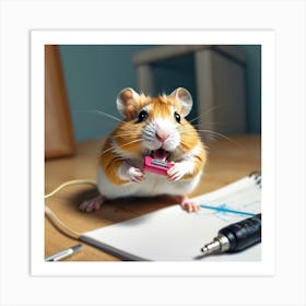 Hamster With A Pencil Art Print