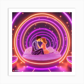 Firefly A Futuristic World, The Couple S Kissing And Sits On A Sleek, High Tech Bed In A Dimly Lit R (7) Art Print