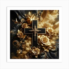 Cross And Roses 1 Art Print