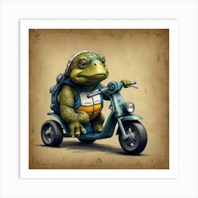 Turtle On A Scooter 4 Art Print