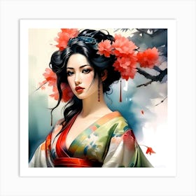 Japan Traditional Geisha Illustration By Ad 154 Art Print