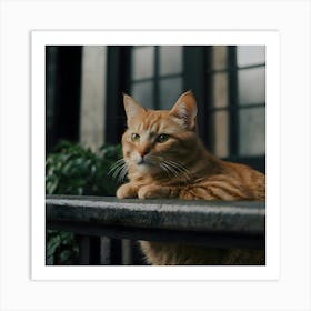 Cat On Railing Art Print