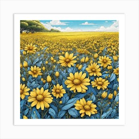 Field Of Yellow Daisies 1 Art Print