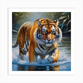 National Geographic Realistic Illustration Tigrer With Stunning Scene In Water (2) Art Print