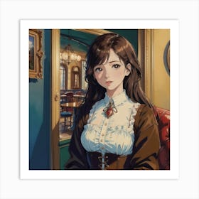 A Charming And Intellectual Girl Chatting In A Vintage Cafe Art Print