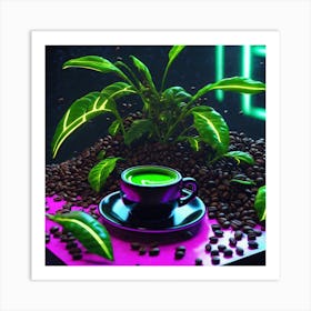 Neon Coffee Cup 1 Art Print