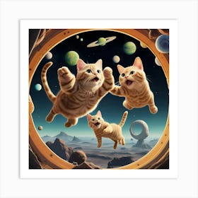 Animated Images Of Cats Having Fun In On Alien Planet Art Print