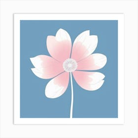 A White And Pink Flower In Minimalist Style Square Composition 539 Art Print