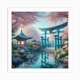 Cherry Blossom Pond Art Print