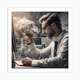 Tiger In The Computer Art Print