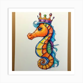 Seahorse With Crown Art Print