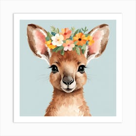 Floral Baby Kangaroo Nursery Illustration (10) Art Print