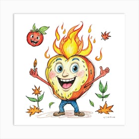 Apple On Fire Art Print