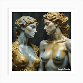 Two Women In Blue And Gold Art Print