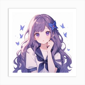 Anime Girl With Purple Hair Art Print