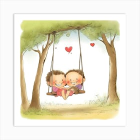 Couple On Swing Art Print