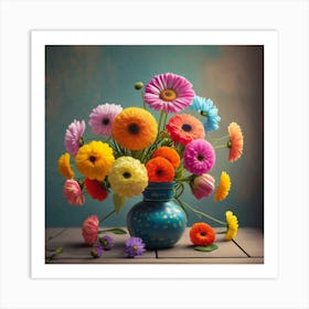 Colorful Flowers In A Vase Art Print