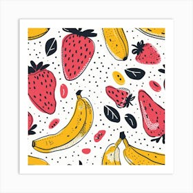 Bananas And Strawberries Seamless Pattern 4 Art Print