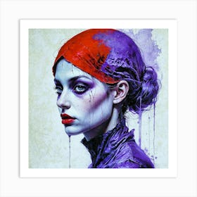 Girl With Purple Paint On Her Face Art Print