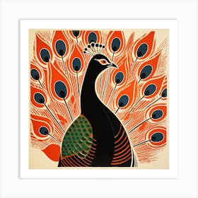 Retro Bird Lithograph Peacock 4 Art Print